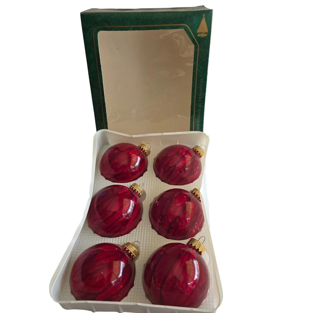 VTG Christmas by Krebs Red Drip Glaze Designer Mercury Glass Ornaments Set of 6